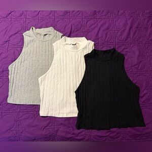 SHEIN Cotton Mock Neck Crop Tank 3 pc - Black, White, Gray